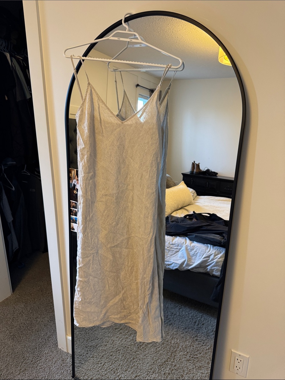 Wilfred Cream Slip Midi Dress with V-Neck linen material